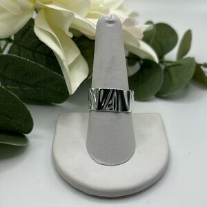 Diamonique 925 Sterling Silver Folded Textured Wide Band Ring